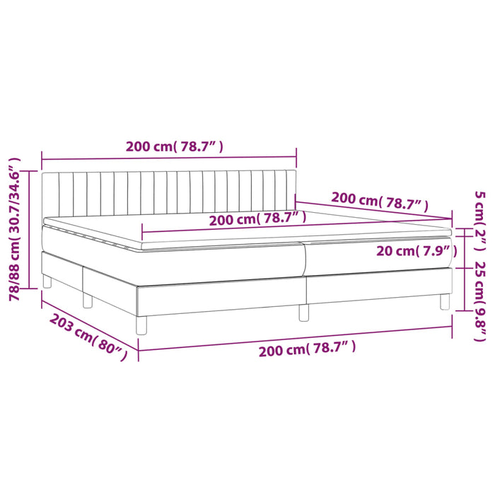 Pat box spring cu saltea, gri închis, 200x200 cm, catifea WALTI