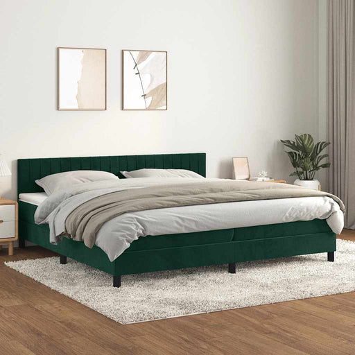 Pat box spring cu saltea, verde închis, 200x200 cm, catifea - WALTI WALTI