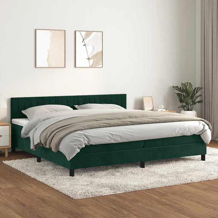 Pat box spring cu saltea, verde închis, 200x200 cm, catifea - WALTI WALTI