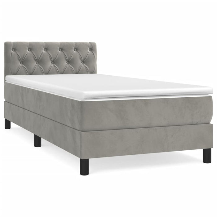 Pat box spring cu saltea, gri deschis, 80x200 cm, catifea - WALTI WALTI