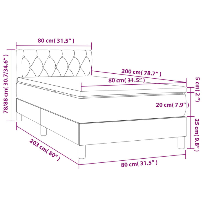 Pat box spring cu saltea, gri deschis, 80x200 cm, catifea - WALTI WALTI