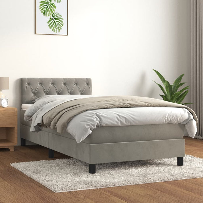 Pat box spring cu saltea, gri deschis, 80x200 cm, catifea - WALTI WALTI