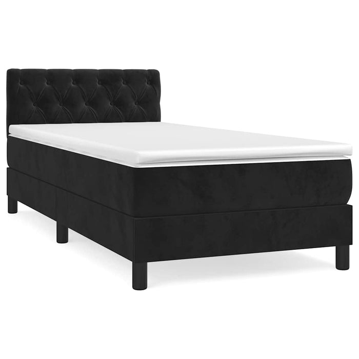 Pat box spring cu saltea, negru, 80x200 cm, catifea WALTI