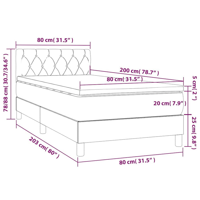 Pat box spring cu saltea, negru, 80x200 cm, catifea WALTI