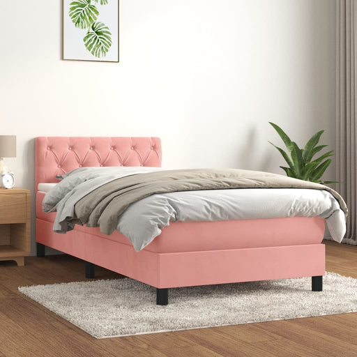 Pat box spring cu saltea, roz, 80x200 cm, catifea - WALTI WALTI