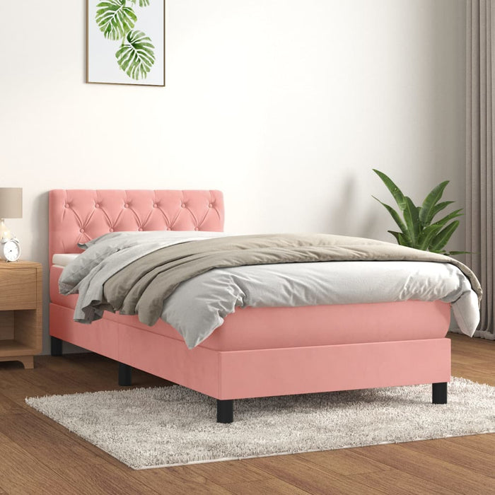 Pat box spring cu saltea, roz, 80x200 cm, catifea - WALTI WALTI