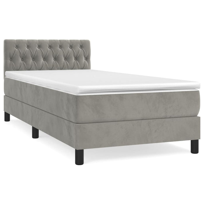 Pat box spring cu saltea, gri deschis, 90x190 cm, catifea - WALTI WALTI
