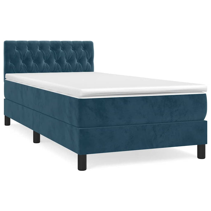Pat box spring cu saltea, albastru închis, 90x190 cm, catifea - WALTI WALTI