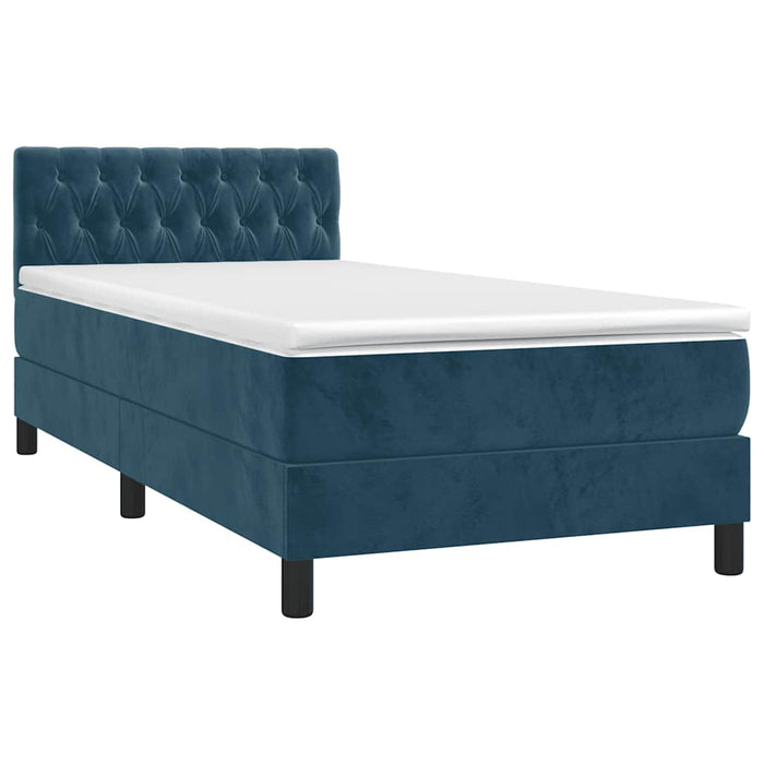 Pat box spring cu saltea, albastru închis, 90x190 cm, catifea - WALTI WALTI
