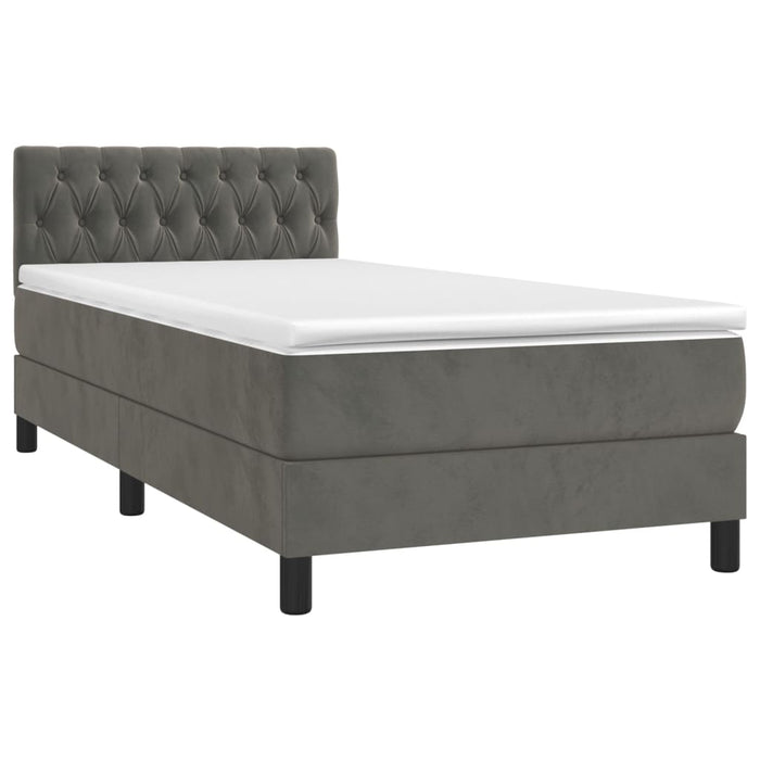 Pat box spring cu saltea, gri închis, 90x200 cm, catifea - WALTI WALTI