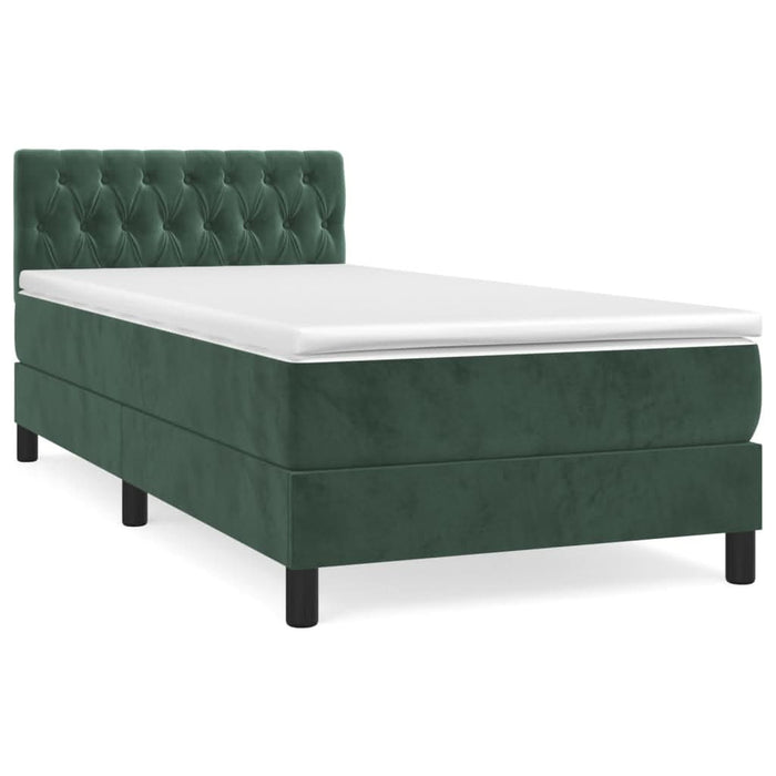 Pat box spring cu saltea, verde închis, 90x200 cm, catifea - WALTI WALTI