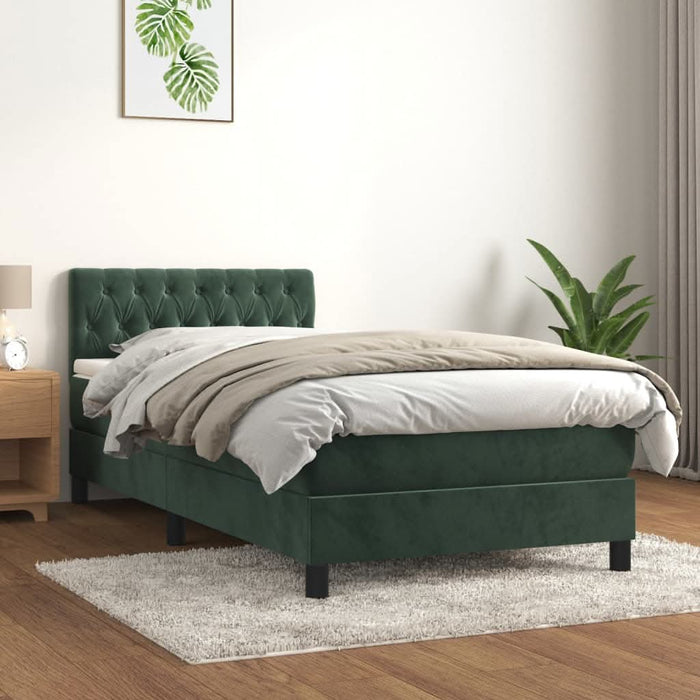 Pat box spring cu saltea, verde închis, 90x200 cm, catifea - WALTI WALTI