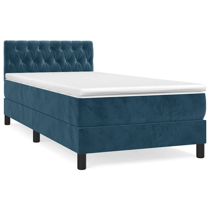 Pat box spring cu saltea, albastru închis, 90x200 cm, catifea WALTI