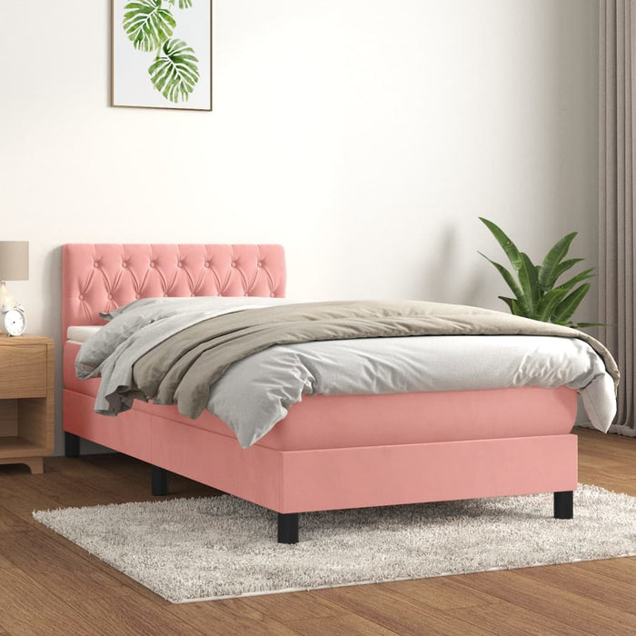 Pat box spring cu saltea, roz, 90x200 cm, catifea - WALTI WALTI