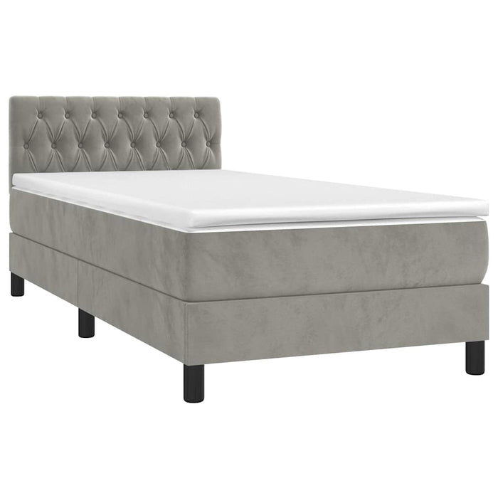 Pat box spring cu saltea, gri deschis, 100x200 cm, catifea - WALTI WALTI