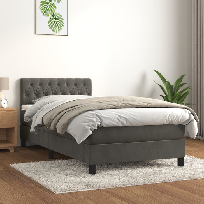 Pat box spring cu saltea, gri închis, 100x200 cm, catifea - WALTI WALTI