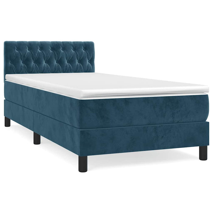 Pat box spring cu saltea, albastru închis, 100x200 cm, catifea WALTI