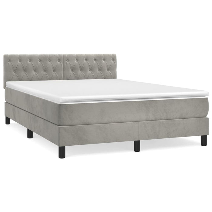 Pat box spring cu saltea, gri deschis, 140x190 cm, catifea - WALTI WALTI