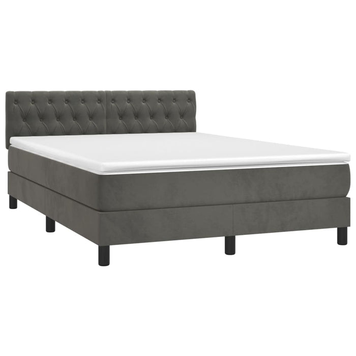 Pat box spring cu saltea, gri închis, 140x190 cm, catifea - WALTI WALTI