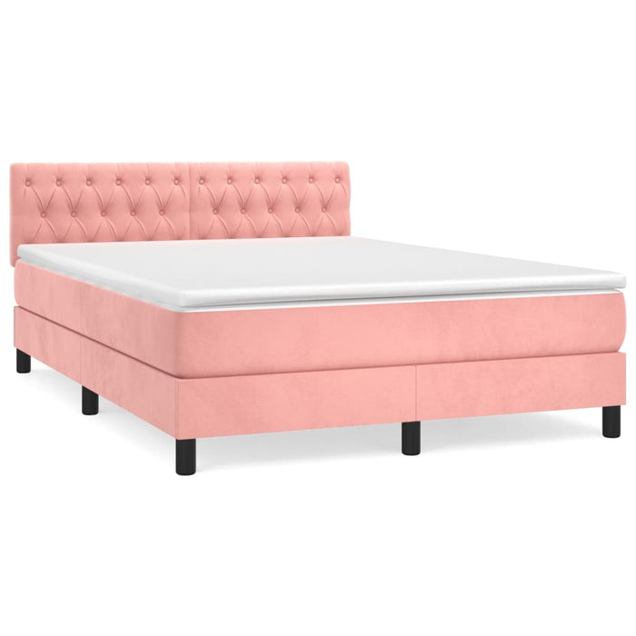 Pat box spring cu saltea, roz, 140x190 cm, catifea WALTI