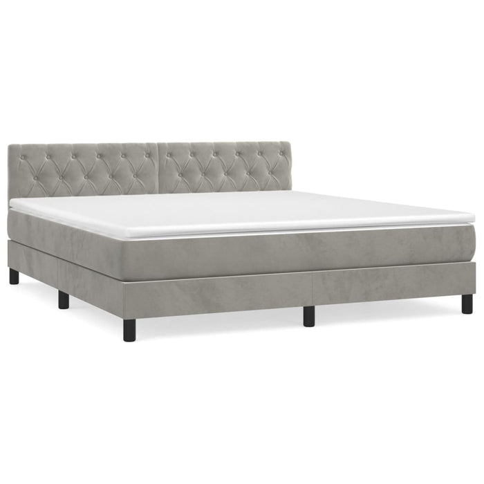 Pat box spring cu saltea, gri deschis, 160x200 cm, catifea - WALTI WALTI