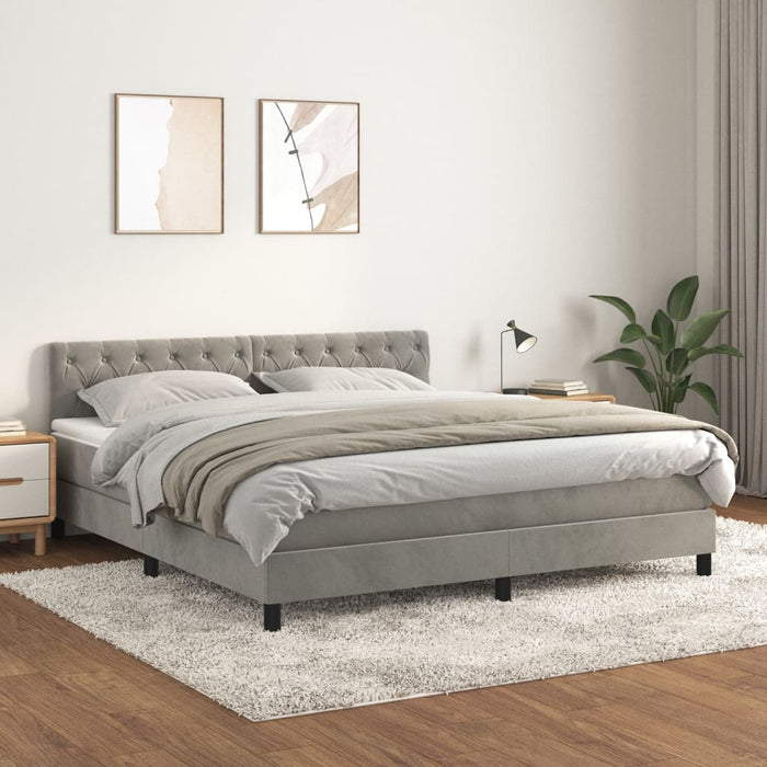 Pat box spring cu saltea, gri deschis, 160x200 cm, catifea - WALTI WALTI