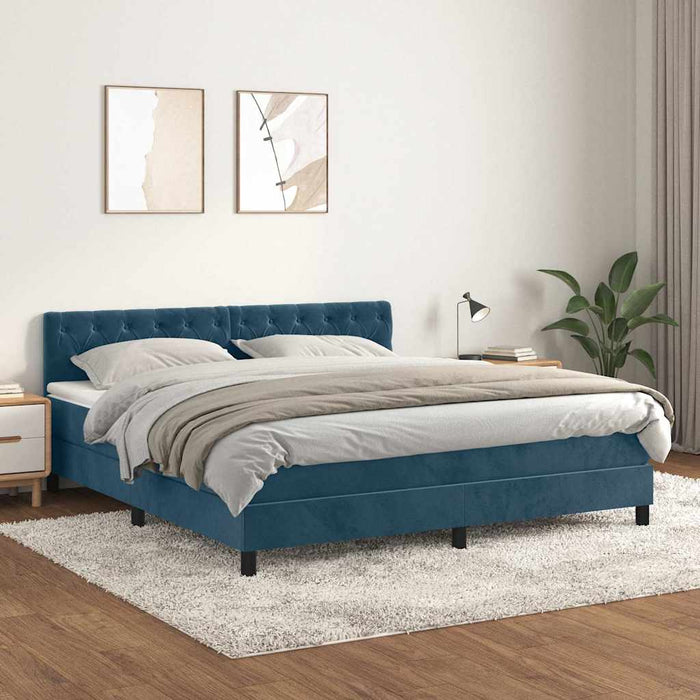 Pat box spring cu saltea, albastru închis, 160x200 cm, catifea - WALTI WALTI