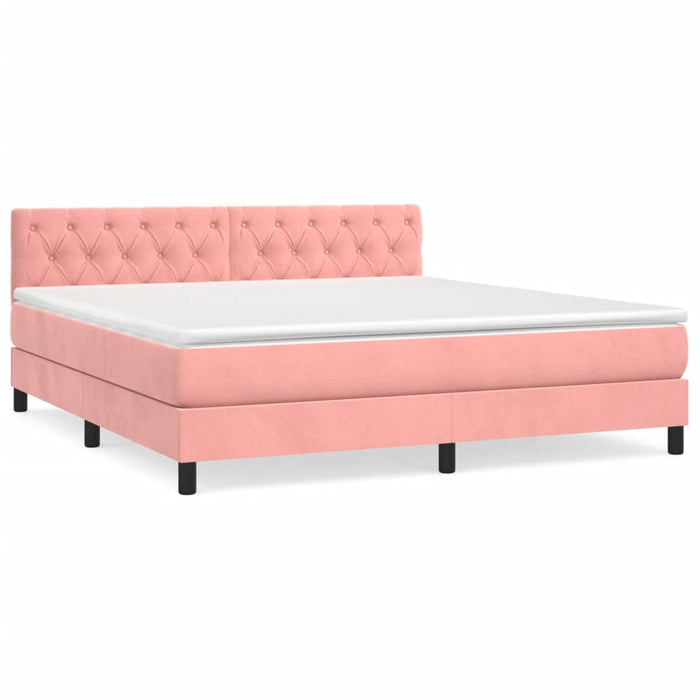 Pat box spring cu saltea, roz, 160x200 cm, catifea - WALTI WALTI