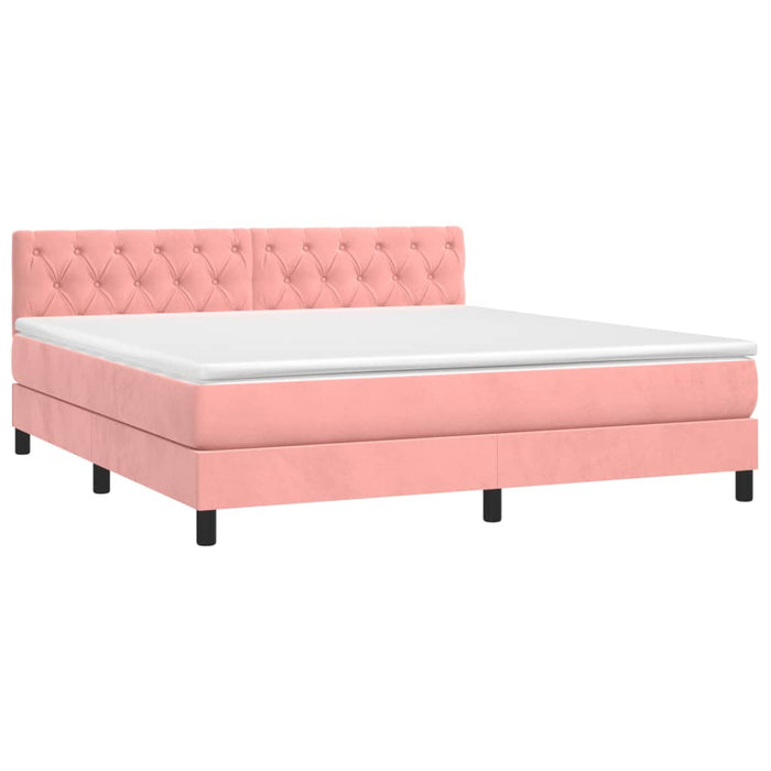 Pat box spring cu saltea, roz, 160x200 cm, catifea - WALTI WALTI