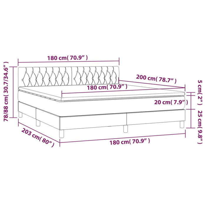 Pat box spring cu saltea, gri deschis, 180x200 cm, catifea - WALTI WALTI