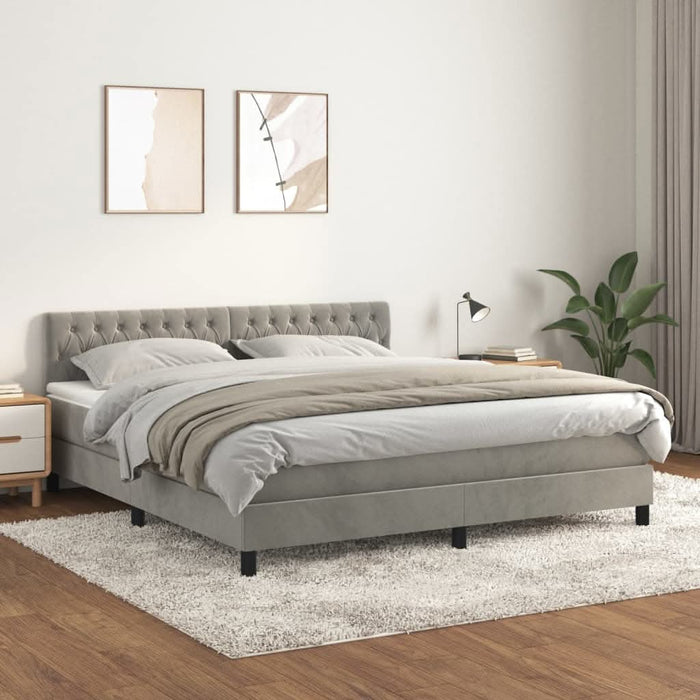 Pat box spring cu saltea, gri deschis, 180x200 cm, catifea - WALTI WALTI
