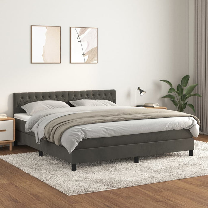 Pat box spring cu saltea, gri închis, 180x200 cm, catifea - WALTI WALTI