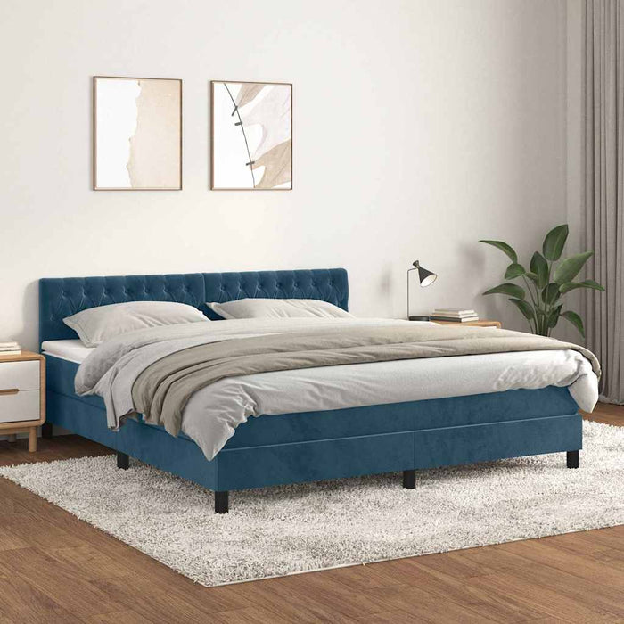 Pat box spring cu saltea, albastru închis, 180x200 cm, catifea WALTI