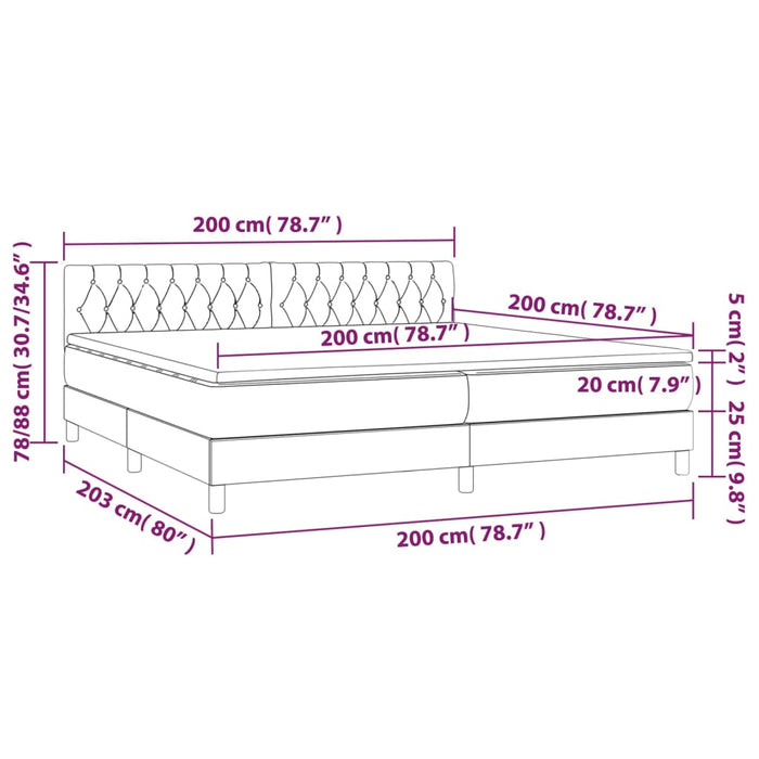Pat box spring cu saltea, gri închis, 200x200 cm, catifea - WALTI WALTI