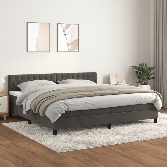 Pat box spring cu saltea, gri închis, 200x200 cm, catifea - WALTI WALTI