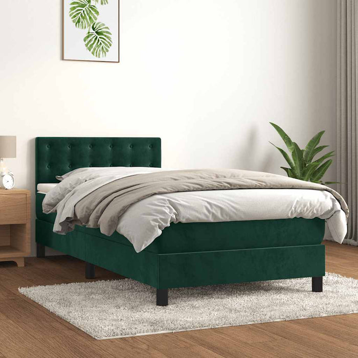 Pat box spring cu saltea, verde închis, 80x200 cm, catifea - WALTI WALTI