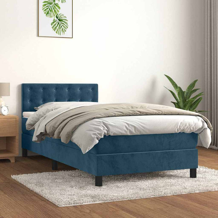 Pat box spring cu saltea, albastru închis, 80x200 cm, catifea - WALTI WALTI