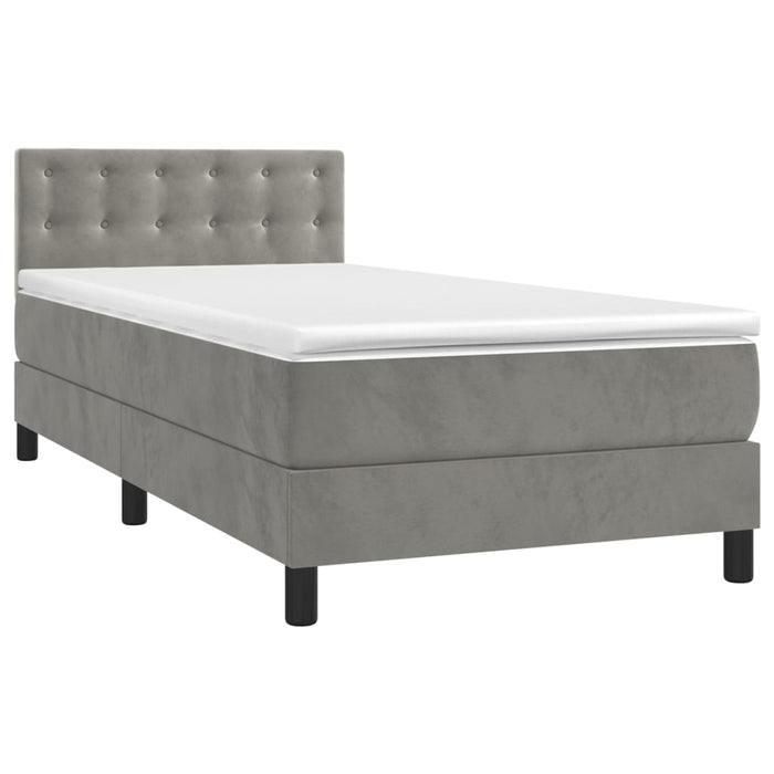Pat box spring cu saltea, gri deschis, 90x190 cm, catifea - WALTI WALTI