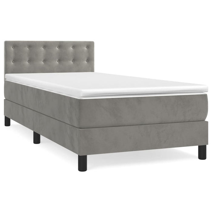 Pat box spring cu saltea, gri deschis, 90x200 cm, catifea - WALTI WALTI