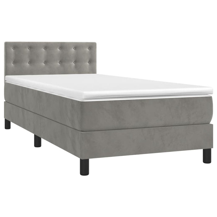 Pat box spring cu saltea, gri deschis, 90x200 cm, catifea - WALTI WALTI