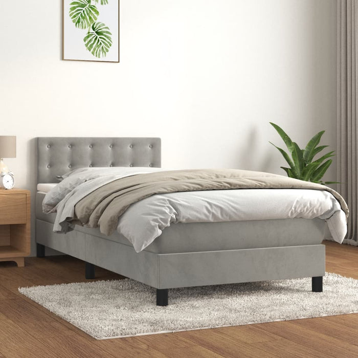 Pat box spring cu saltea, gri deschis, 90x200 cm, catifea - WALTI WALTI
