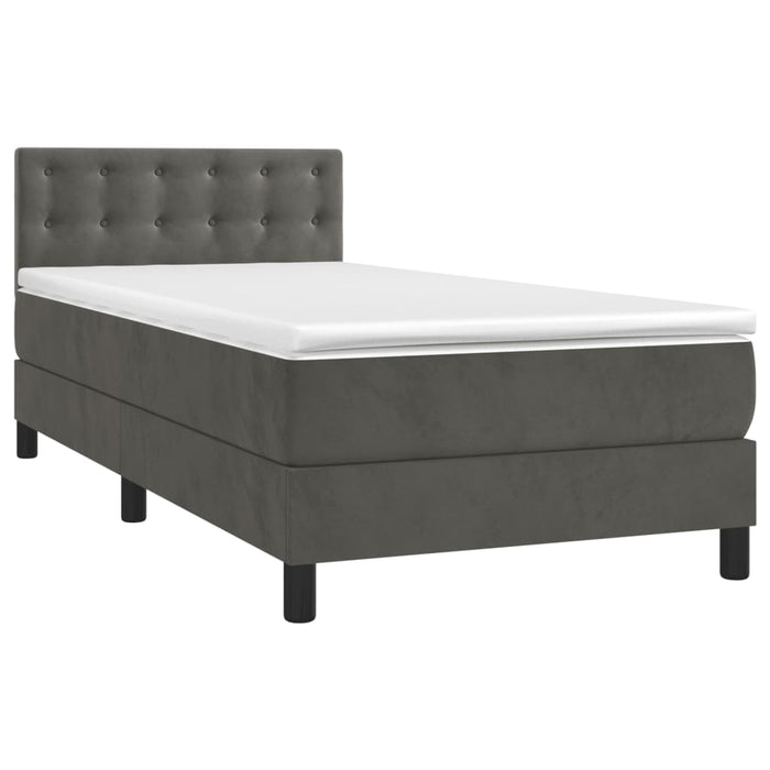 Pat box spring cu saltea, gri închis, 90x200 cm, catifea - WALTI WALTI