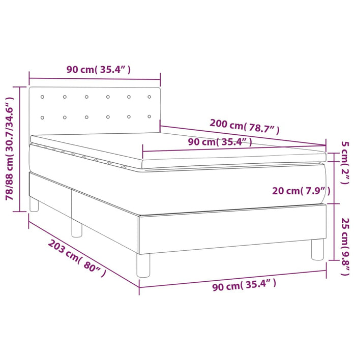 Pat box spring cu saltea, gri închis, 90x200 cm, catifea - WALTI WALTI