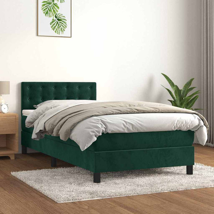 Pat box spring cu saltea, verde închis, 90x200 cm, catifea - WALTI WALTI