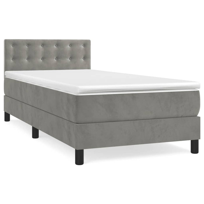 Pat box spring cu saltea, gri deschis, 100x200 cm, catifea - WALTI WALTI