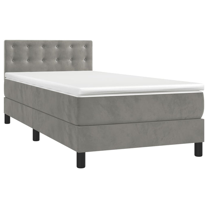 Pat box spring cu saltea, gri deschis, 100x200 cm, catifea - WALTI WALTI