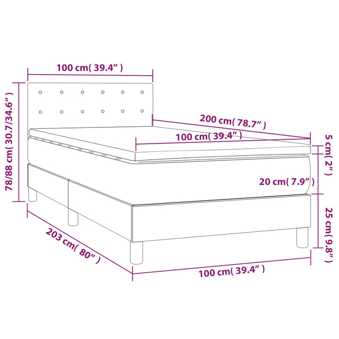 Pat box spring cu saltea, gri deschis, 100x200 cm, catifea - WALTI WALTI