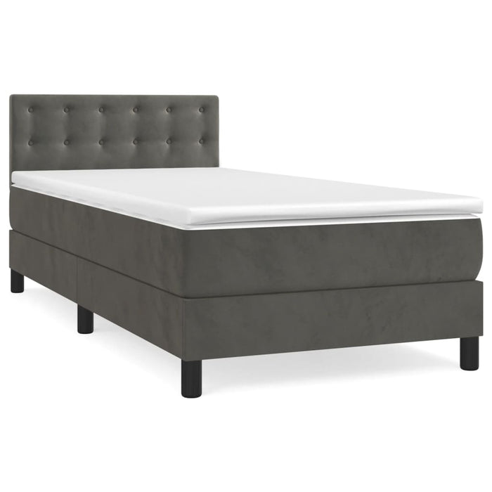 Pat box spring cu saltea, gri închis, 100x200 cm, catifea - WALTI WALTI