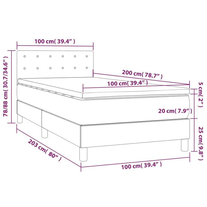 Pat box spring cu saltea, gri închis, 100x200 cm, catifea - WALTI WALTI
