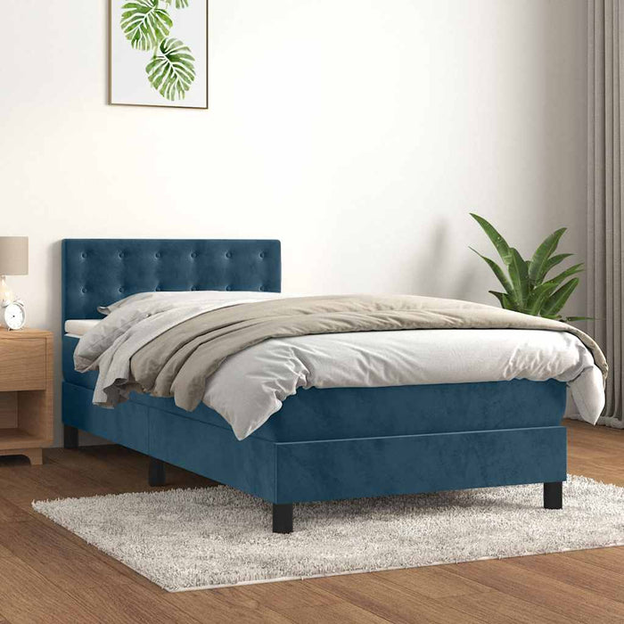 Pat box spring cu saltea, albastru închis, 100x200 cm, catifea - WALTI WALTI